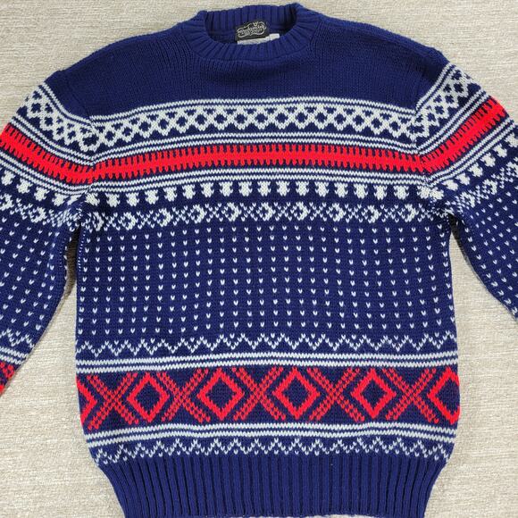 VTG Sedgwick Fair Isle Ski Sweater Blue Red White Acrylic L Winter Holiday - Picture 8 of 15